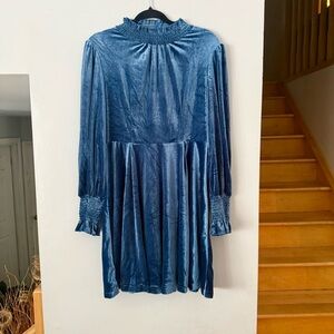NWOT Long Sleeve Blue Velvet-like Dress